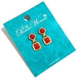 Elegant Gold-tone & Red Stone Drop Dangle post Earrings, Women's Fashion Jewelry